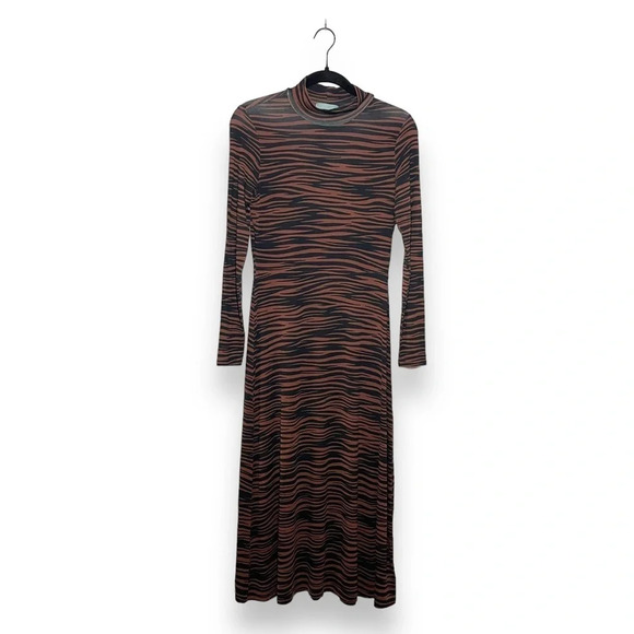 Skies Are Blue Animal Print Long Sleeve Mock Neck Dress in Brown/Black Size XS - Picture 5 of 12